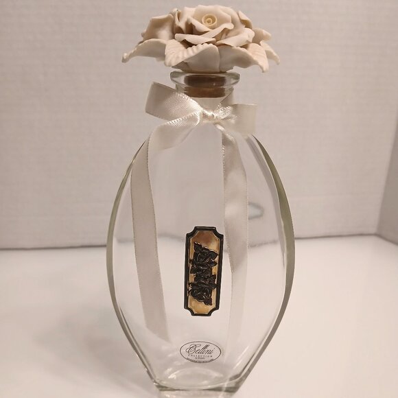 Vintage Cellini Crystal Perfume Bottle Studio Porcelain Rose Stopper 8.5" Italy - Picture 1 of 10